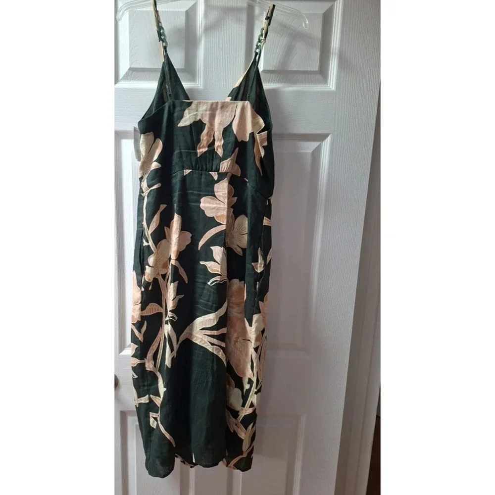 Reiss Alice Fitted Green Floral Linen Chain Strap Midi Dress Size 4 Wrap New - Picture 10 of 16